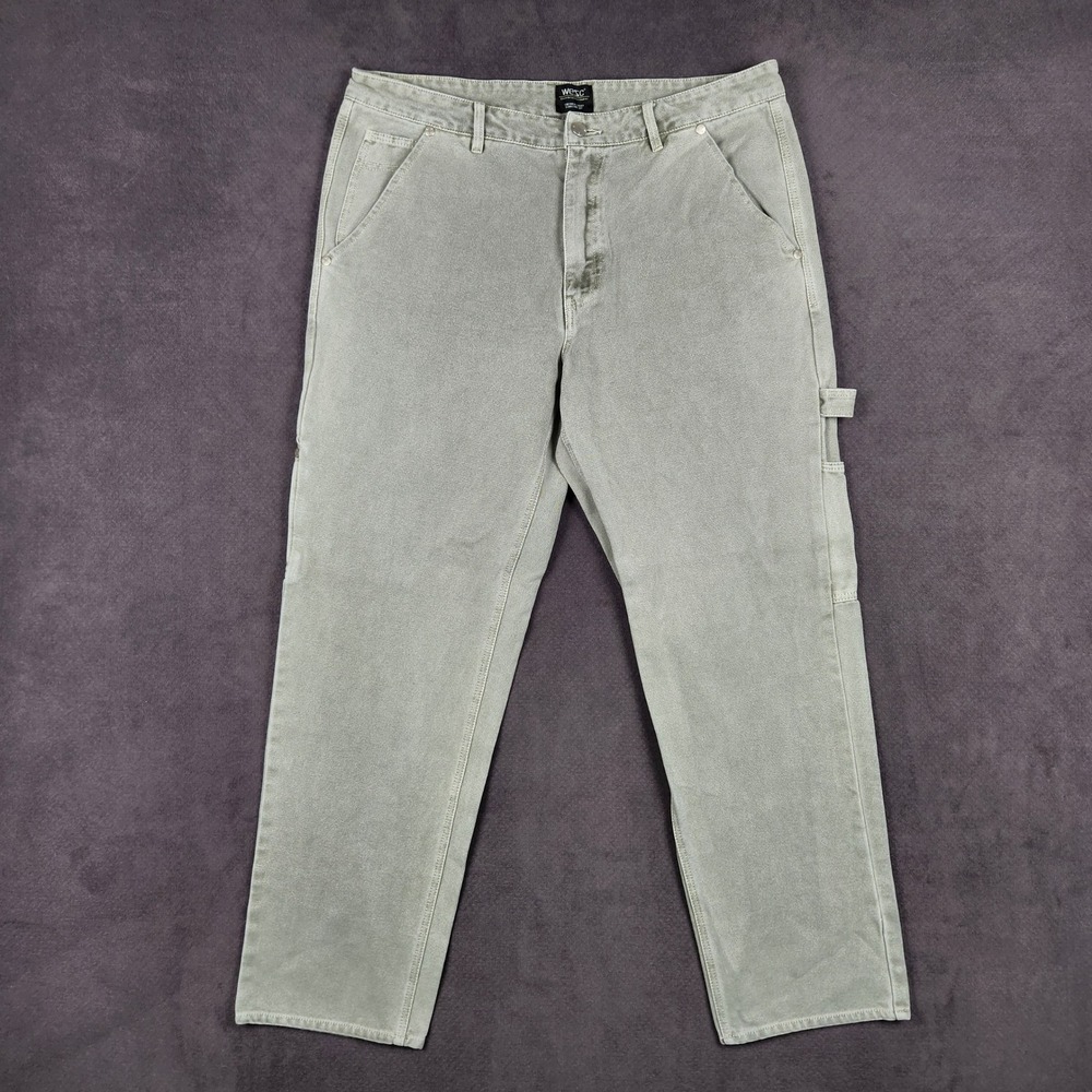 WeSC Carpenter Pants Mens 36x32 Sage Green Canvas Utility Workwear P115986T